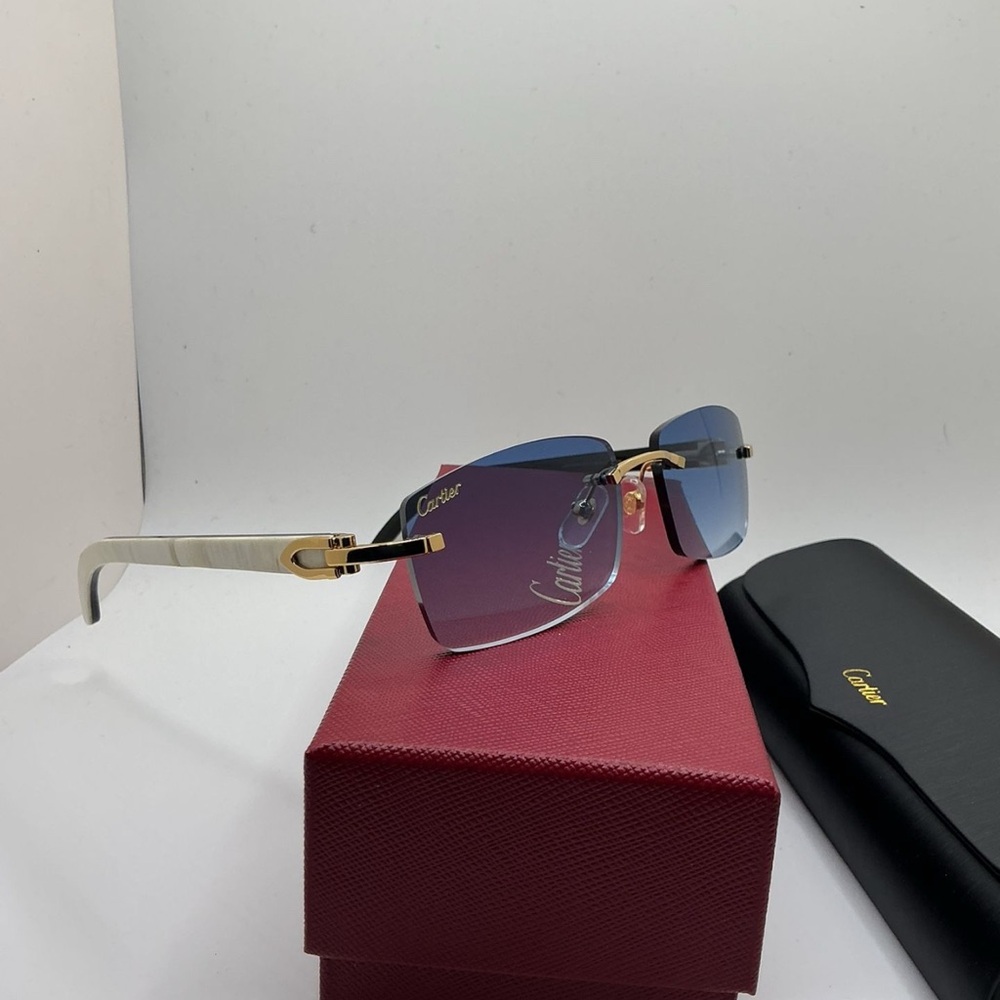 Cartier Men's Sunglasses with Blue Lenses and Gold Details